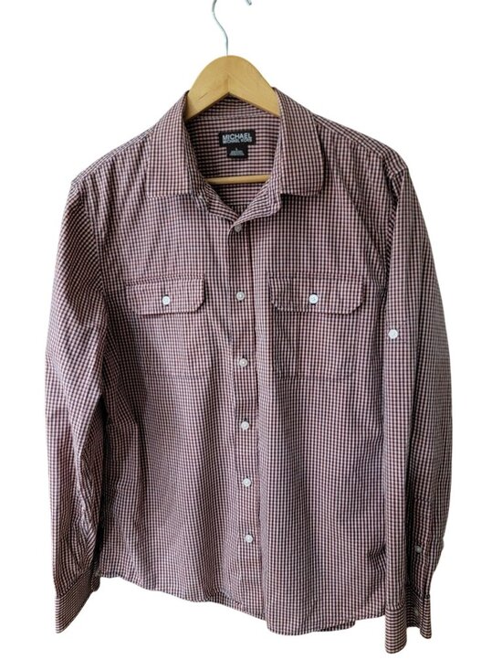 MICHAEL Michael Kors Other - Michael Kors Mens Plaid Button Down Shirt Red White Blue Cotton Long Sleeve L